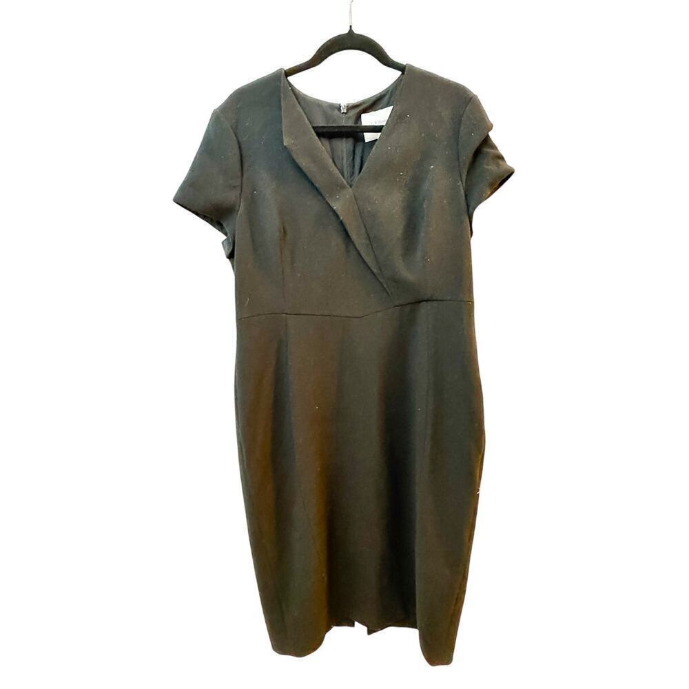 LK Bennett Black Shift Dress Formal Office LBD Classic Short Sleeve Size 14